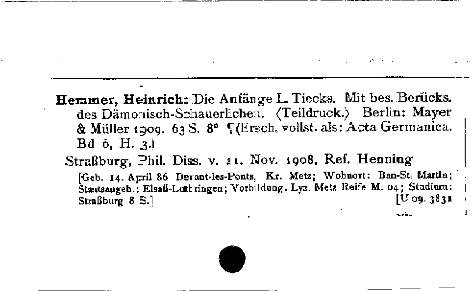 [Katalogkarte Dissertationenkatalog bis 1980]