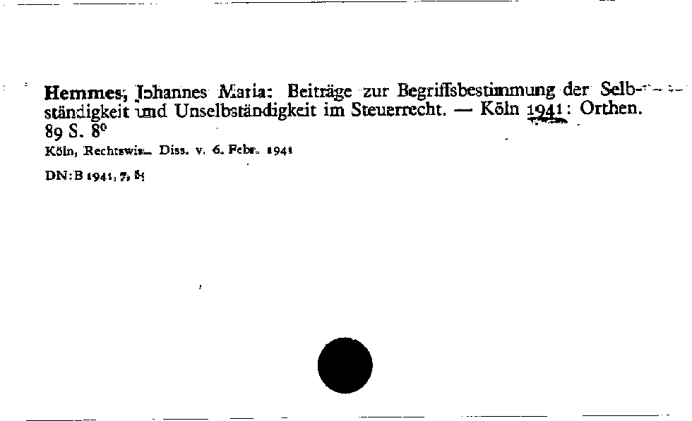 [Katalogkarte Dissertationenkatalog bis 1980]