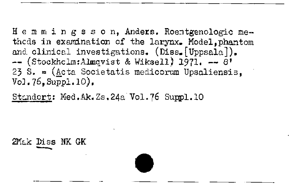 [Katalogkarte Dissertationenkatalog bis 1980]