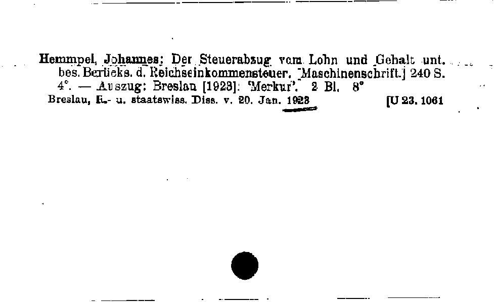 [Katalogkarte Dissertationenkatalog bis 1980]