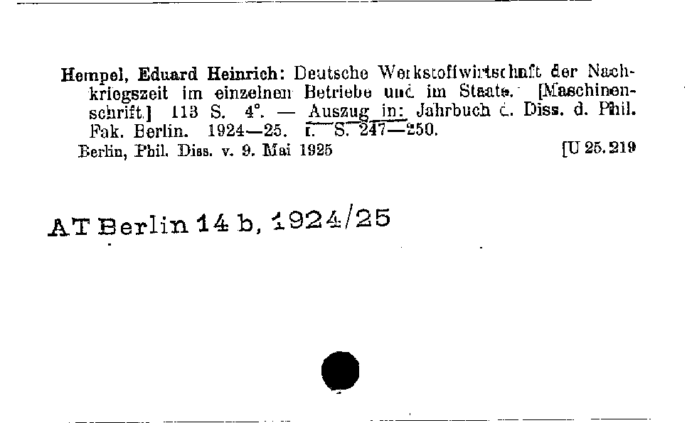 [Katalogkarte Dissertationenkatalog bis 1980]