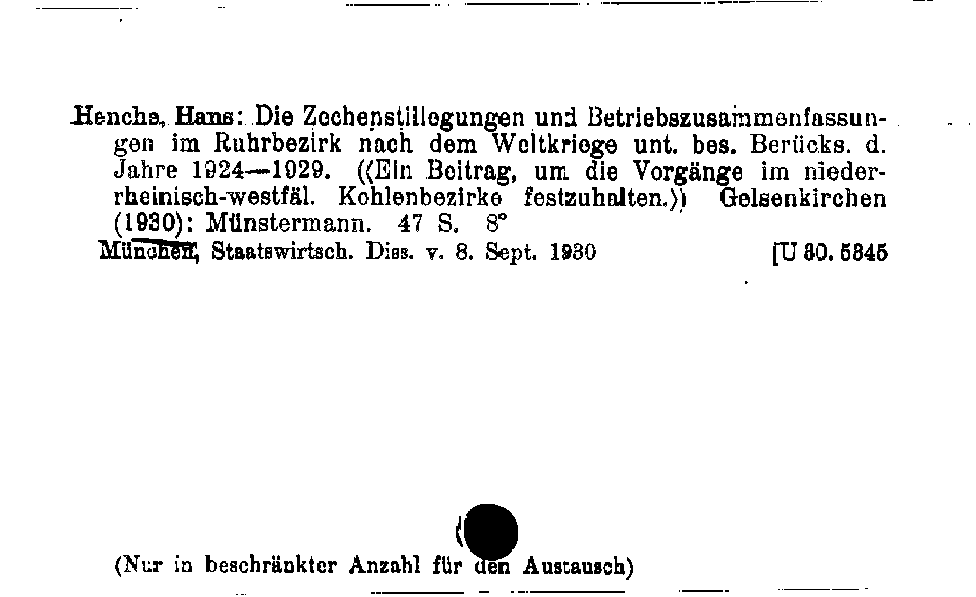 [Katalogkarte Dissertationenkatalog bis 1980]