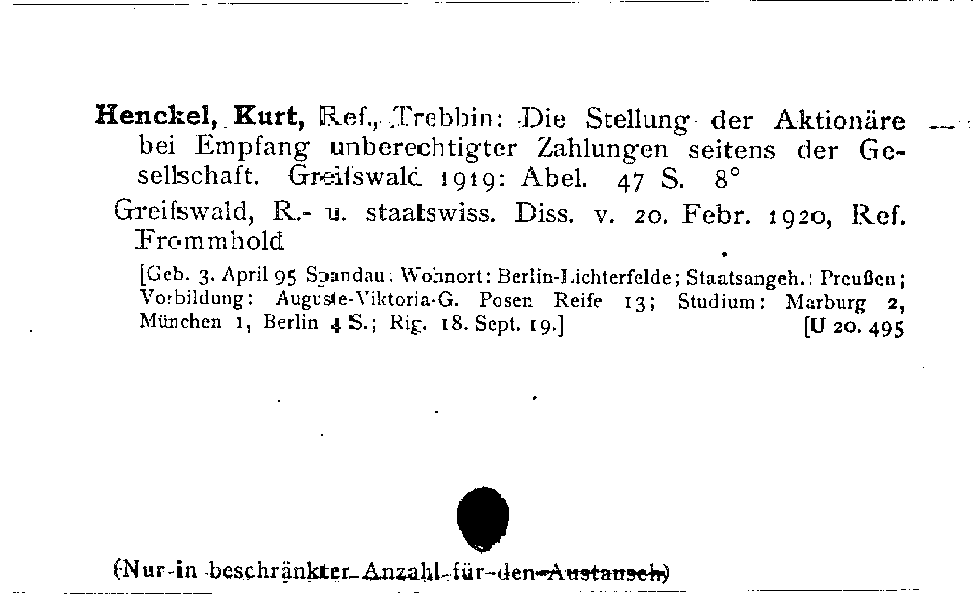 [Katalogkarte Dissertationenkatalog bis 1980]