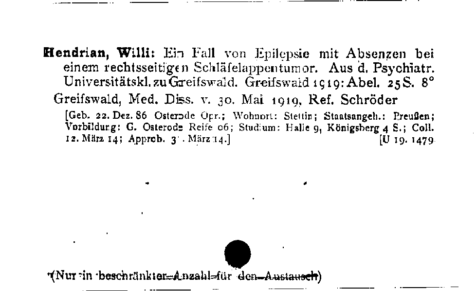 [Katalogkarte Dissertationenkatalog bis 1980]