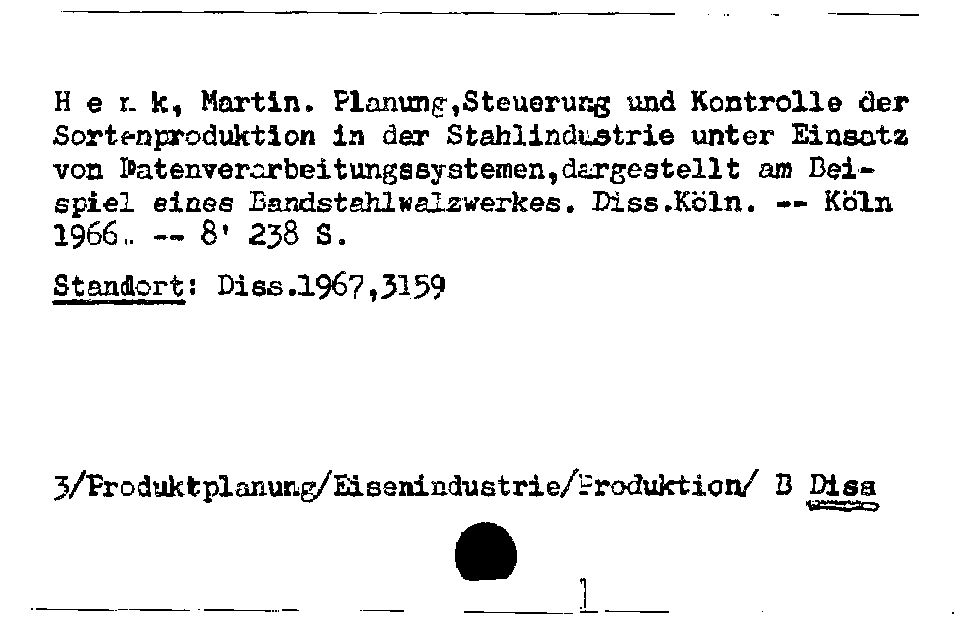 [Katalogkarte Dissertationenkatalog bis 1980]