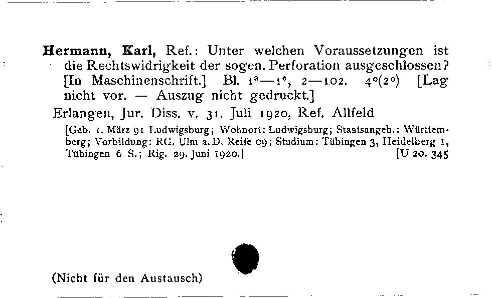 [Katalogkarte Dissertationenkatalog bis 1980]