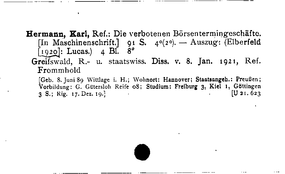 [Katalogkarte Dissertationenkatalog bis 1980]