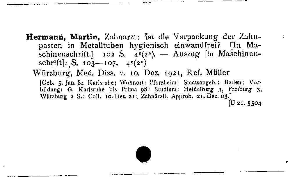 [Katalogkarte Dissertationenkatalog bis 1980]