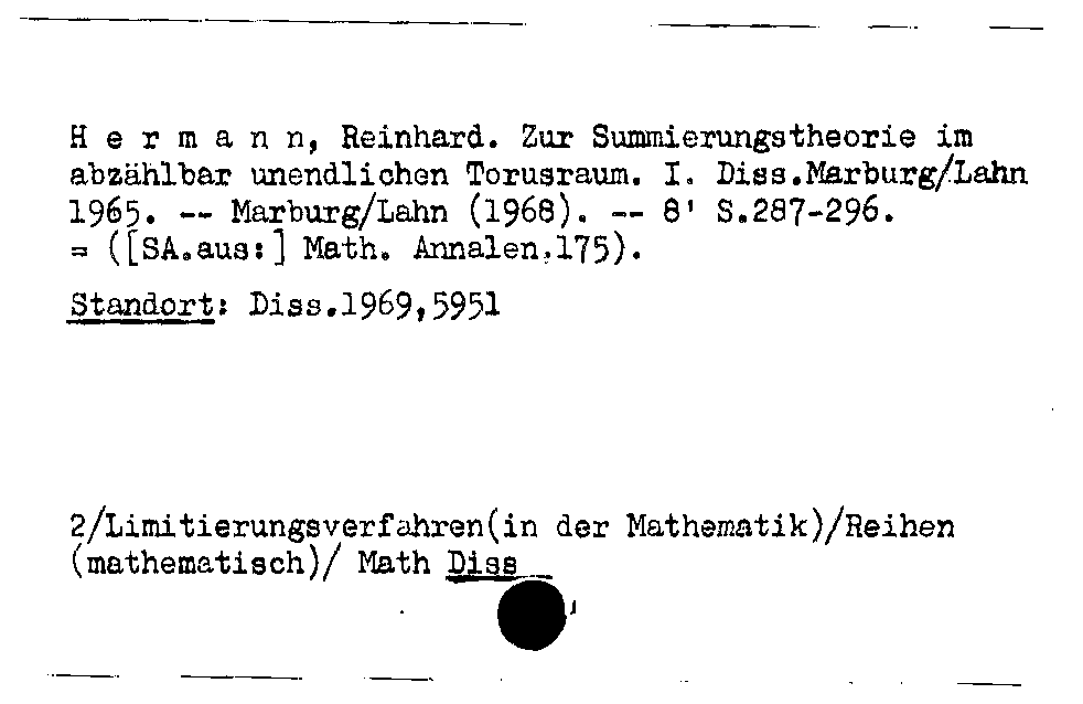 [Katalogkarte Dissertationenkatalog bis 1980]