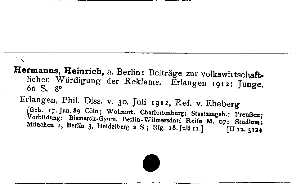 [Katalogkarte Dissertationenkatalog bis 1980]