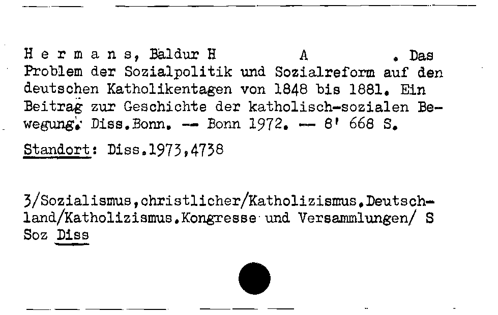 [Katalogkarte Dissertationenkatalog bis 1980]