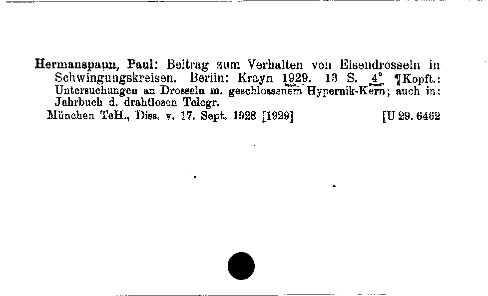 [Katalogkarte Dissertationenkatalog bis 1980]