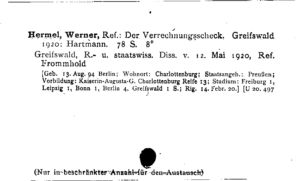 [Katalogkarte Dissertationenkatalog bis 1980]