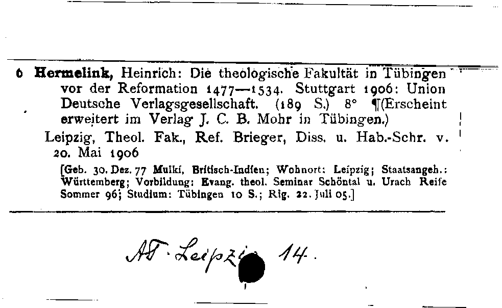 [Katalogkarte Dissertationenkatalog bis 1980]