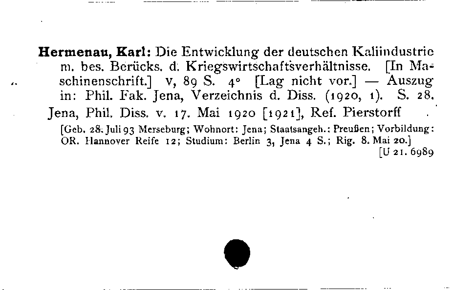 [Katalogkarte Dissertationenkatalog bis 1980]