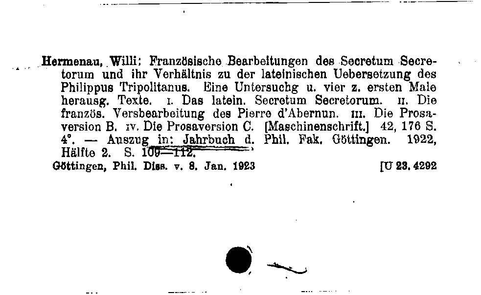 [Katalogkarte Dissertationenkatalog bis 1980]