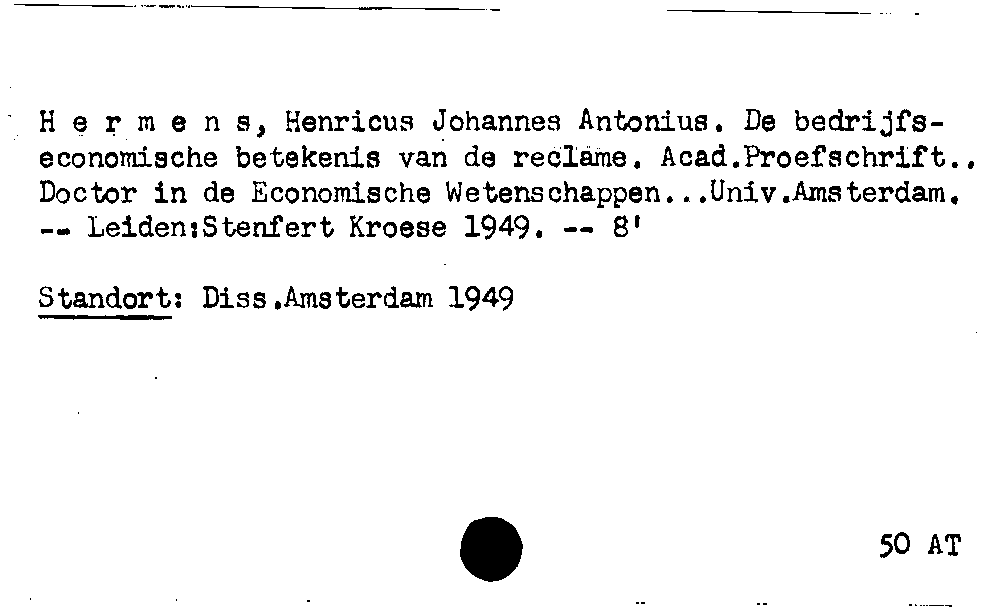 [Katalogkarte Dissertationenkatalog bis 1980]