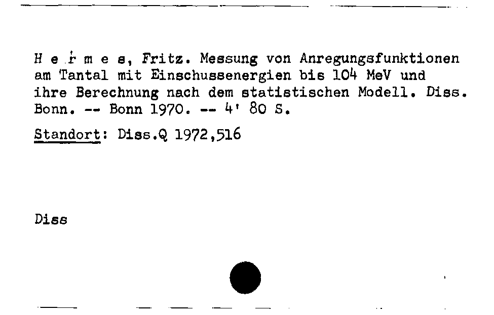 [Katalogkarte Dissertationenkatalog bis 1980]