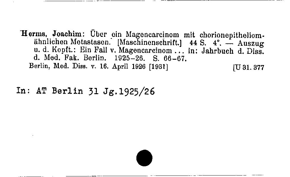 [Katalogkarte Dissertationenkatalog bis 1980]