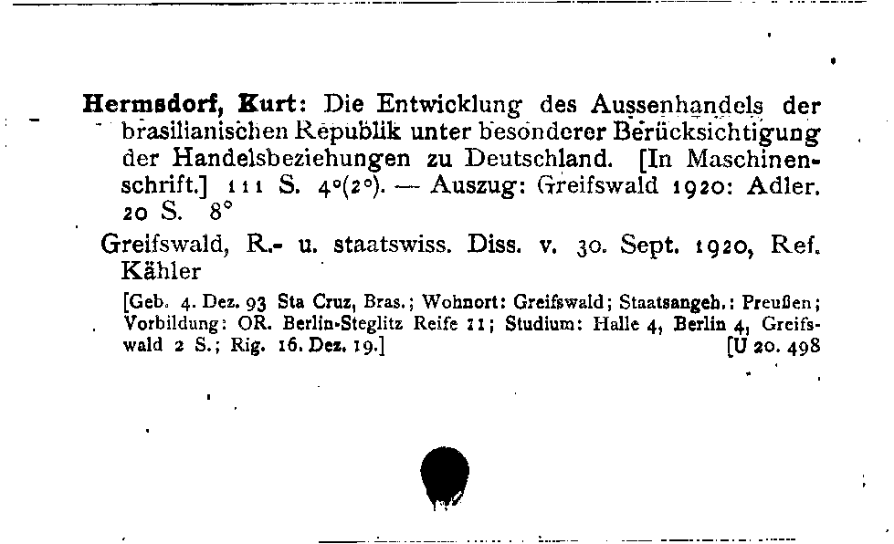 [Katalogkarte Dissertationenkatalog bis 1980]