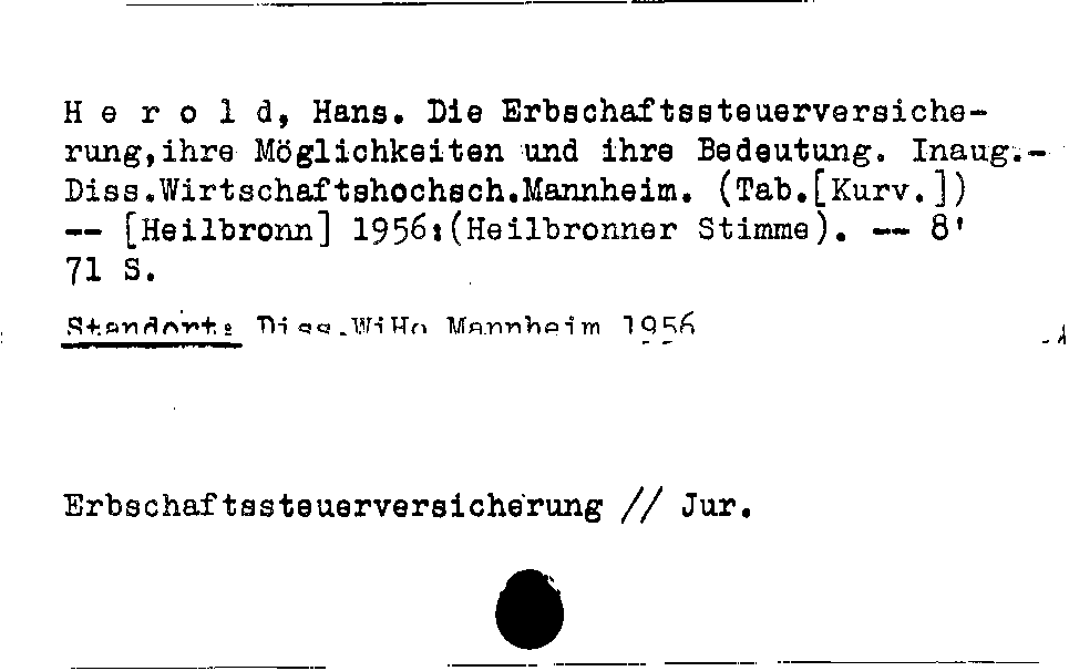 [Katalogkarte Dissertationenkatalog bis 1980]