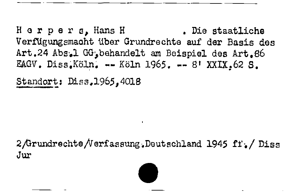 [Katalogkarte Dissertationenkatalog bis 1980]