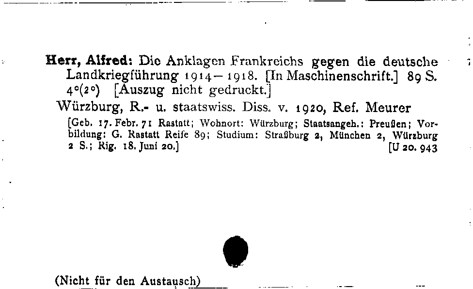 [Katalogkarte Dissertationenkatalog bis 1980]