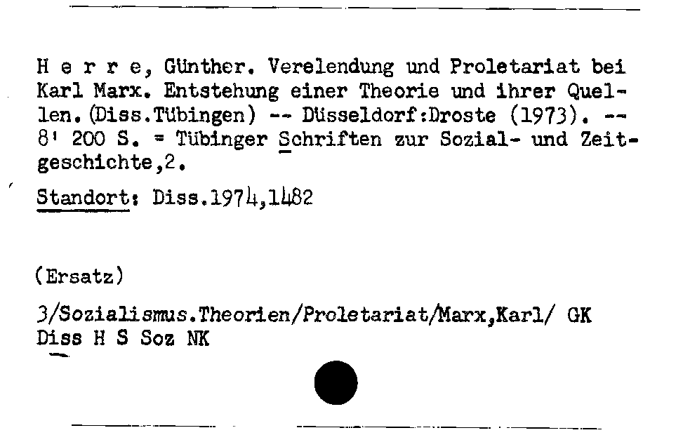 [Katalogkarte Dissertationenkatalog bis 1980]