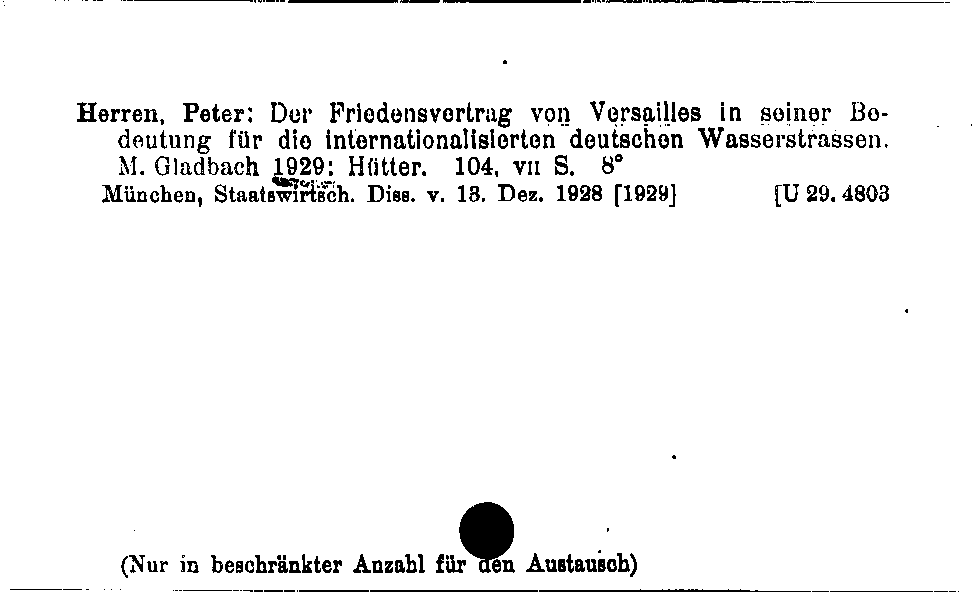 [Katalogkarte Dissertationenkatalog bis 1980]