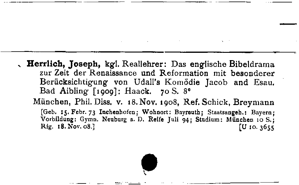 [Katalogkarte Dissertationenkatalog bis 1980]