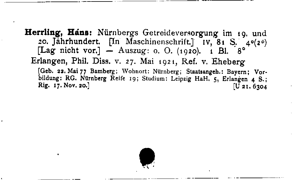 [Katalogkarte Dissertationenkatalog bis 1980]