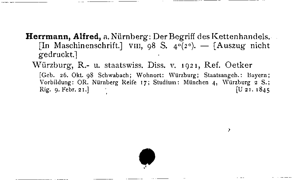 [Katalogkarte Dissertationenkatalog bis 1980]