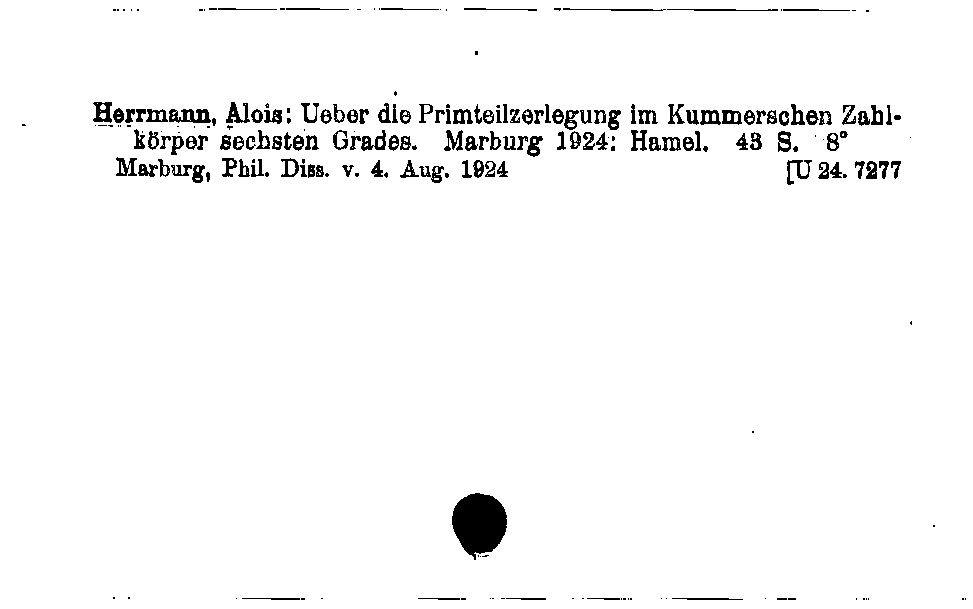 [Katalogkarte Dissertationenkatalog bis 1980]