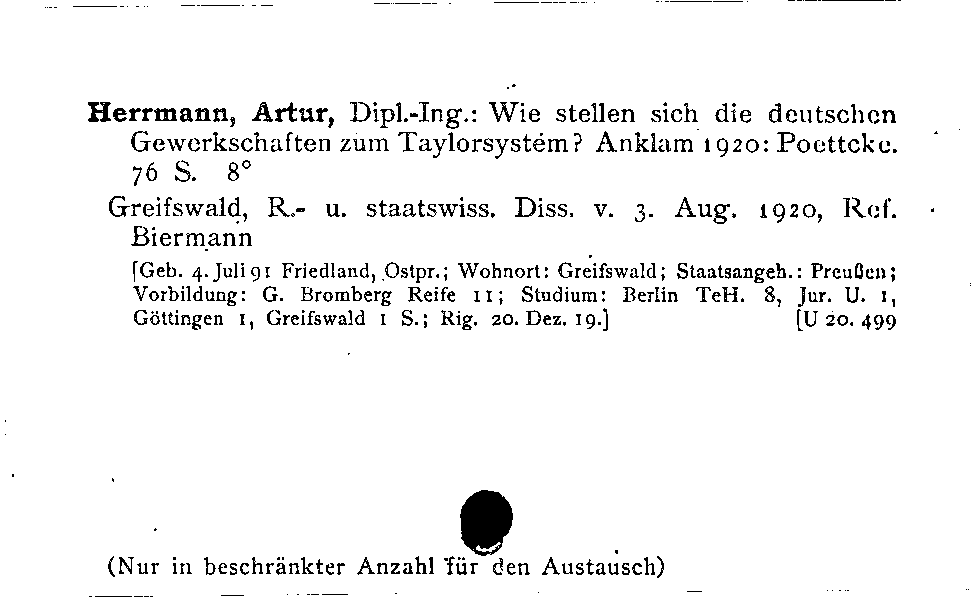 [Katalogkarte Dissertationenkatalog bis 1980]