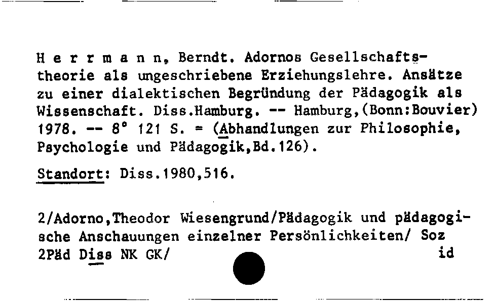 [Katalogkarte Dissertationenkatalog bis 1980]