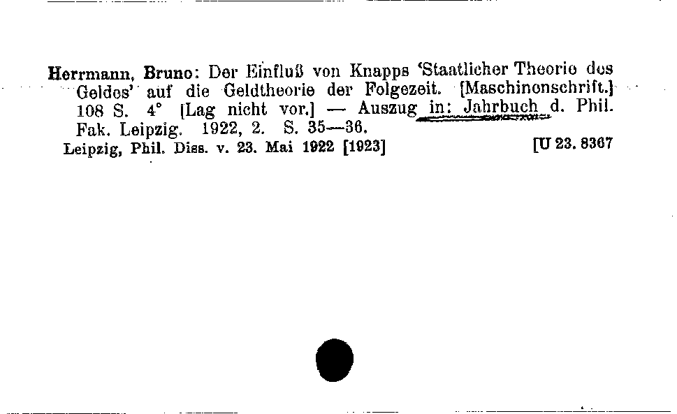 [Katalogkarte Dissertationenkatalog bis 1980]