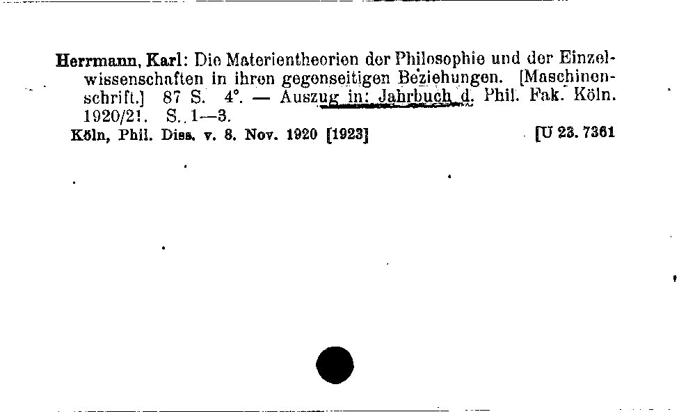 [Katalogkarte Dissertationenkatalog bis 1980]