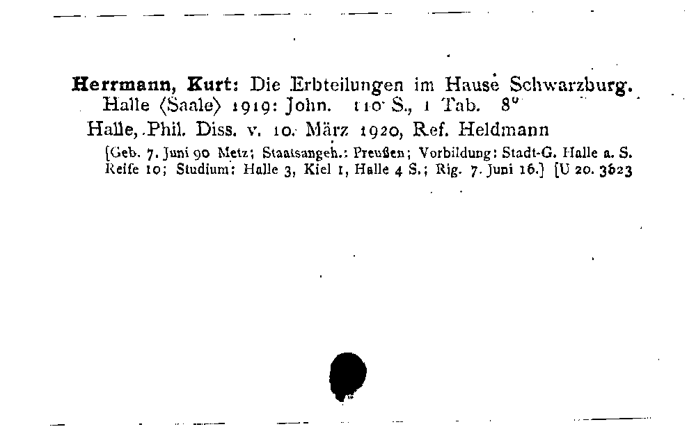 [Katalogkarte Dissertationenkatalog bis 1980]