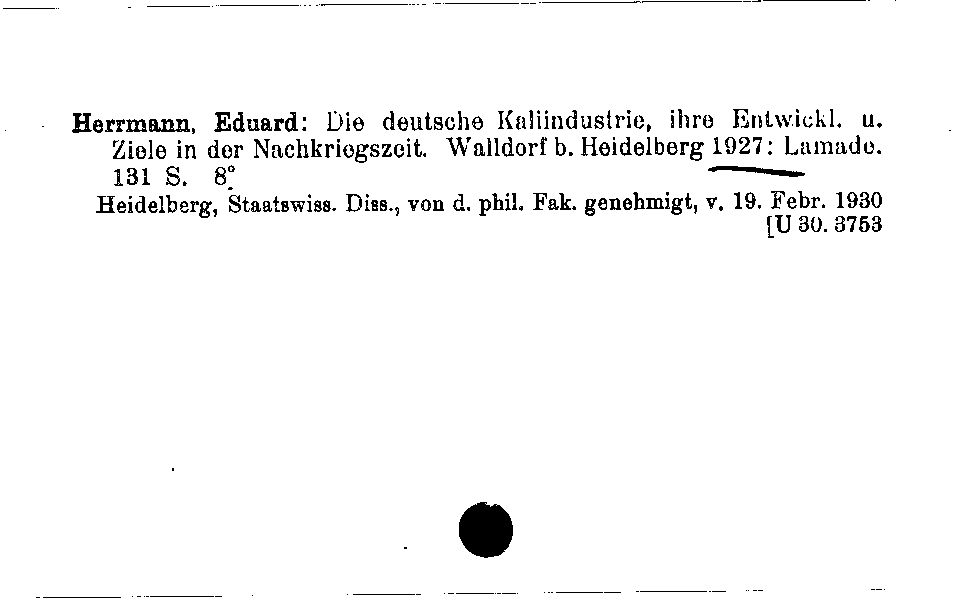 [Katalogkarte Dissertationenkatalog bis 1980]