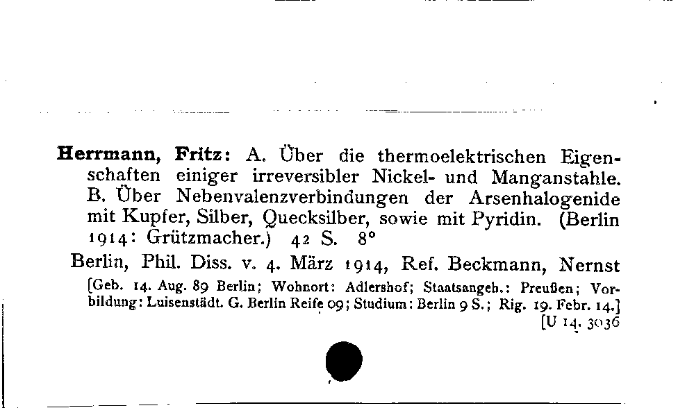 [Katalogkarte Dissertationenkatalog bis 1980]