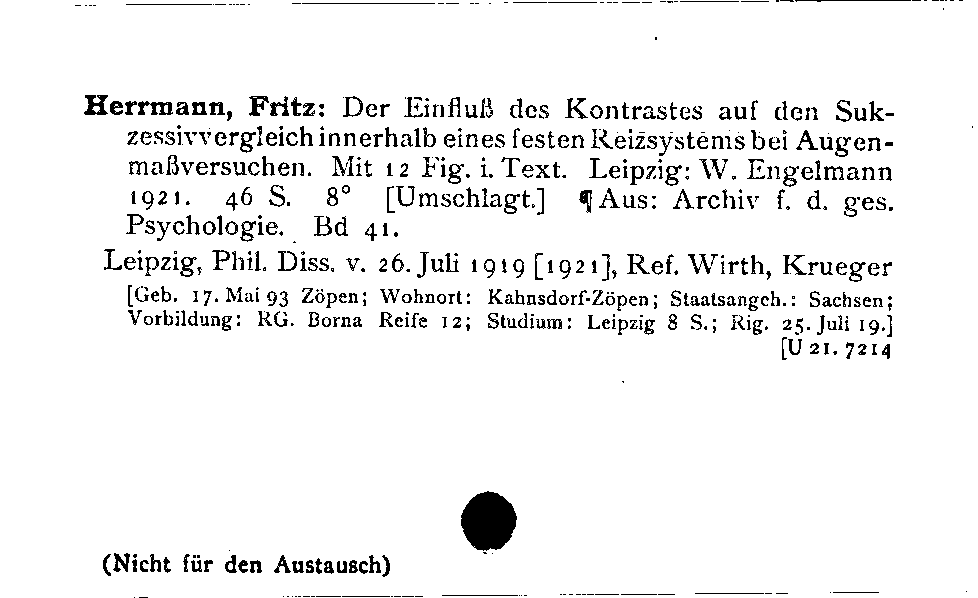 [Katalogkarte Dissertationenkatalog bis 1980]