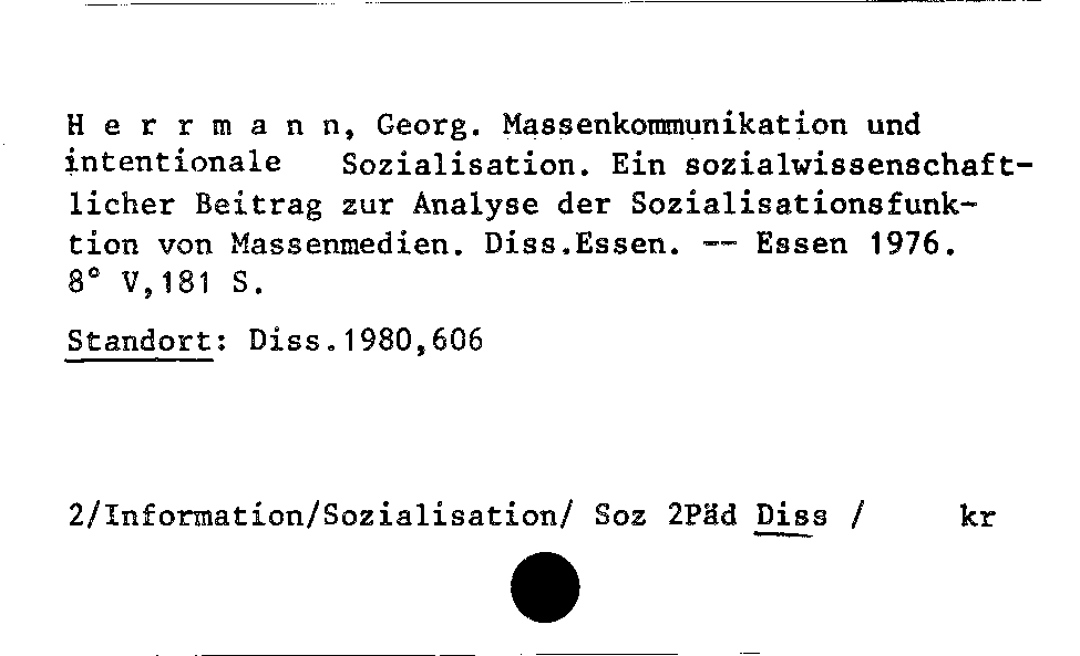 [Katalogkarte Dissertationenkatalog bis 1980]