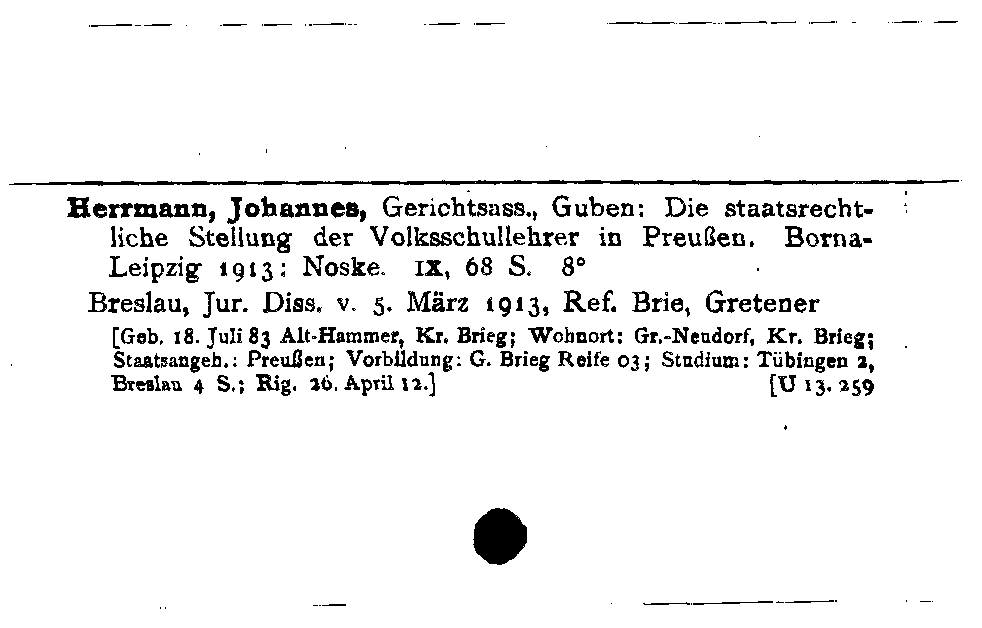 [Katalogkarte Dissertationenkatalog bis 1980]