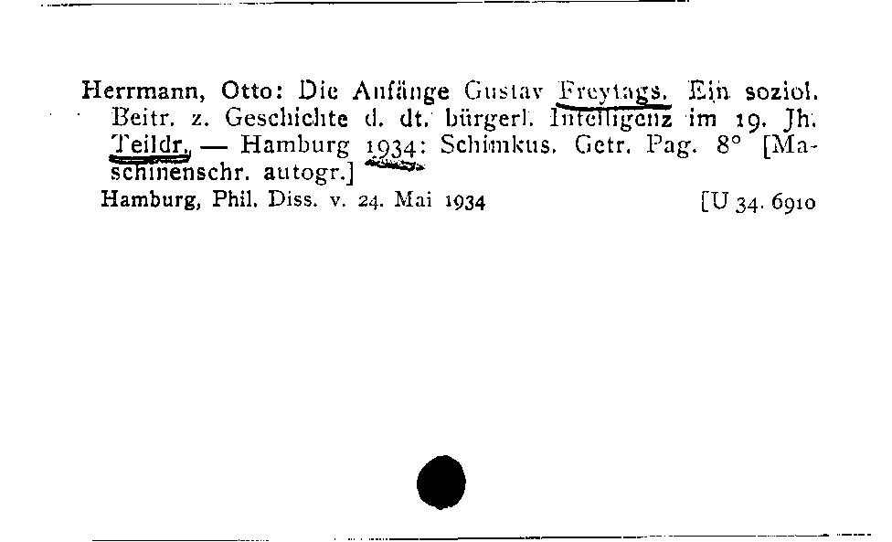 [Katalogkarte Dissertationenkatalog bis 1980]