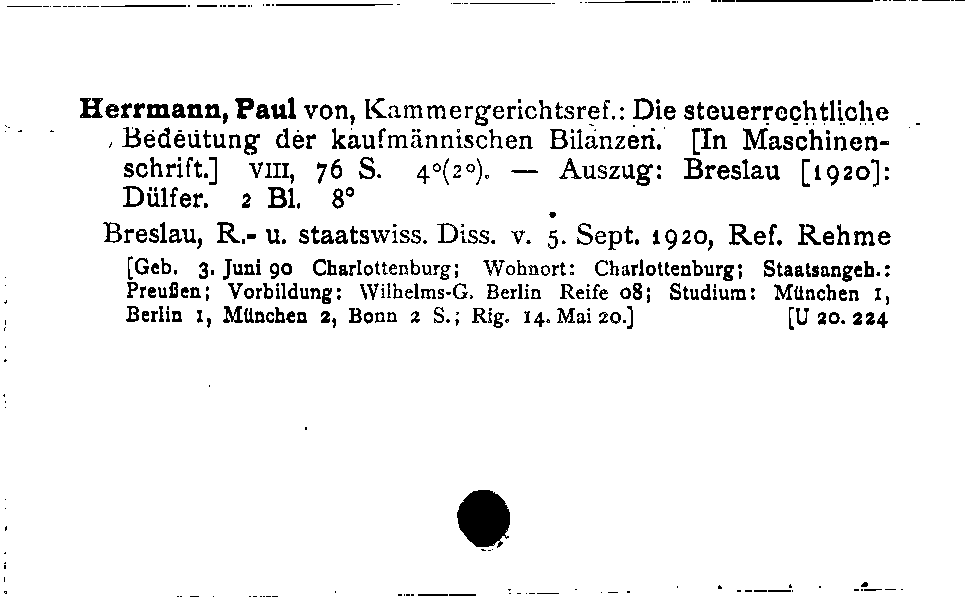 [Katalogkarte Dissertationenkatalog bis 1980]