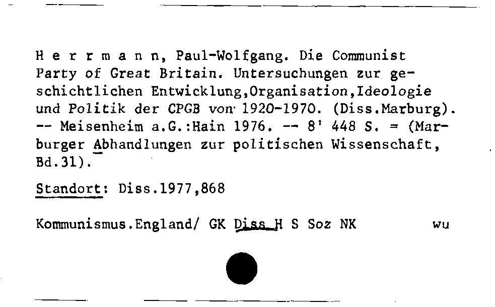 [Katalogkarte Dissertationenkatalog bis 1980]