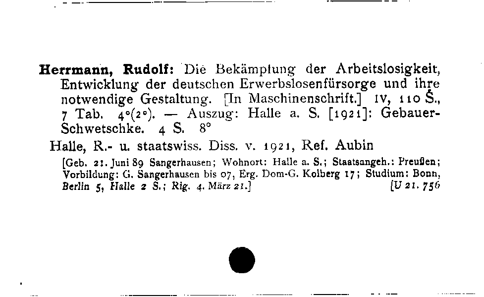 [Katalogkarte Dissertationenkatalog bis 1980]