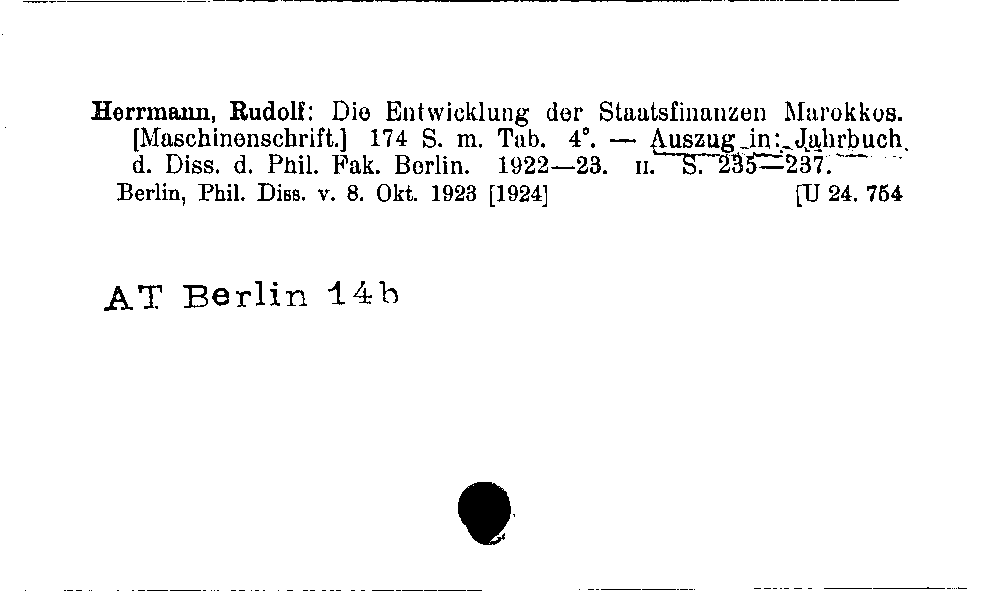 [Katalogkarte Dissertationenkatalog bis 1980]