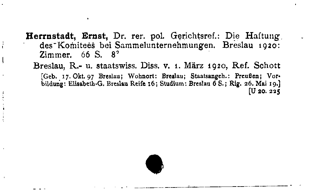 [Katalogkarte Dissertationenkatalog bis 1980]