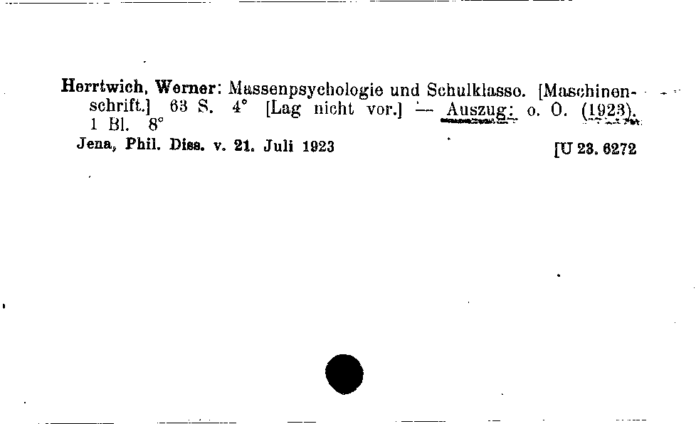 [Katalogkarte Dissertationenkatalog bis 1980]